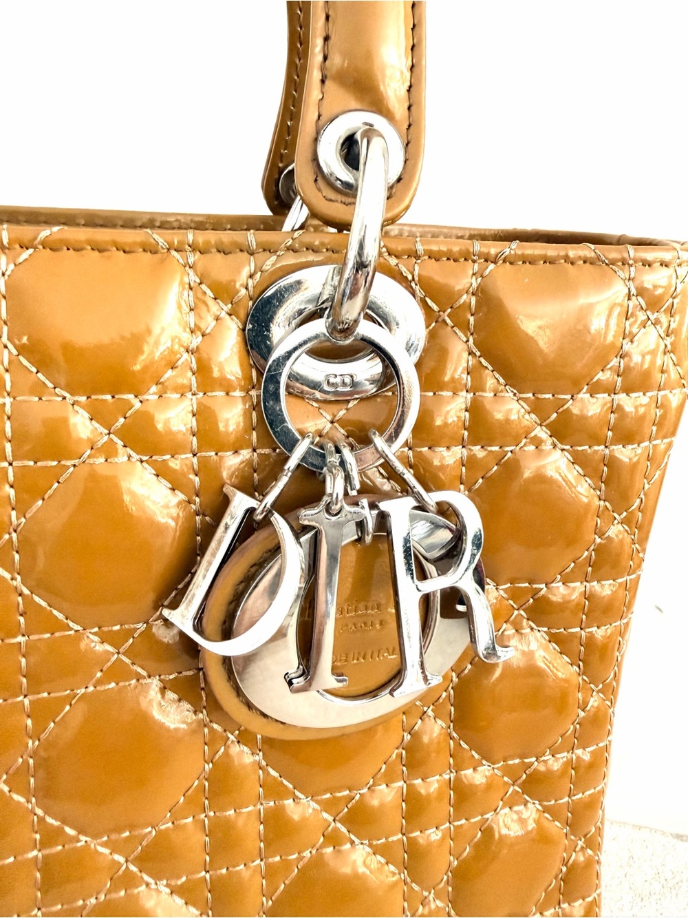 CHRISTIAN DIOR Lady Dior Mustard Gold Patent Cannage Bag + Strap - Picture 2 of 15